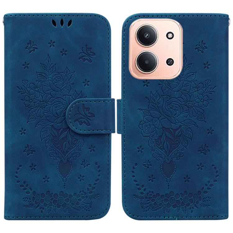 

For Redmi 15C 4G 173.1mm / 15C 5G 173.1mm Butterfly Rose Embossed Leather Phone Case(Blue)