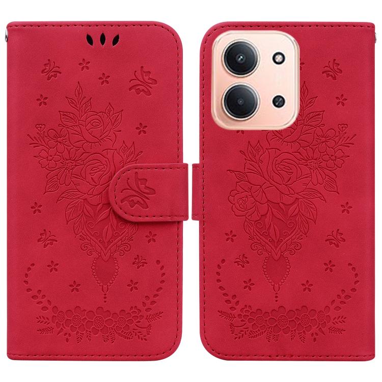 

For Redmi 15C 5G / 4G EU 173mm / Poco C85 5G Butterfly Rose Embossed Leather Phone Case(Red)