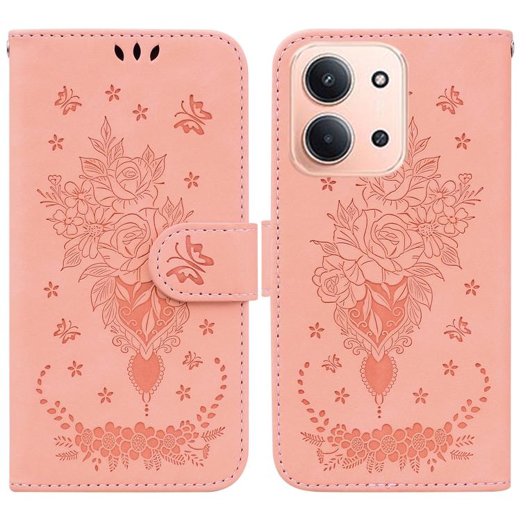 

For Redmi 15C 5G / 4G EU 173mm / Poco C85 5G Butterfly Rose Embossed Leather Phone Case(Pink)