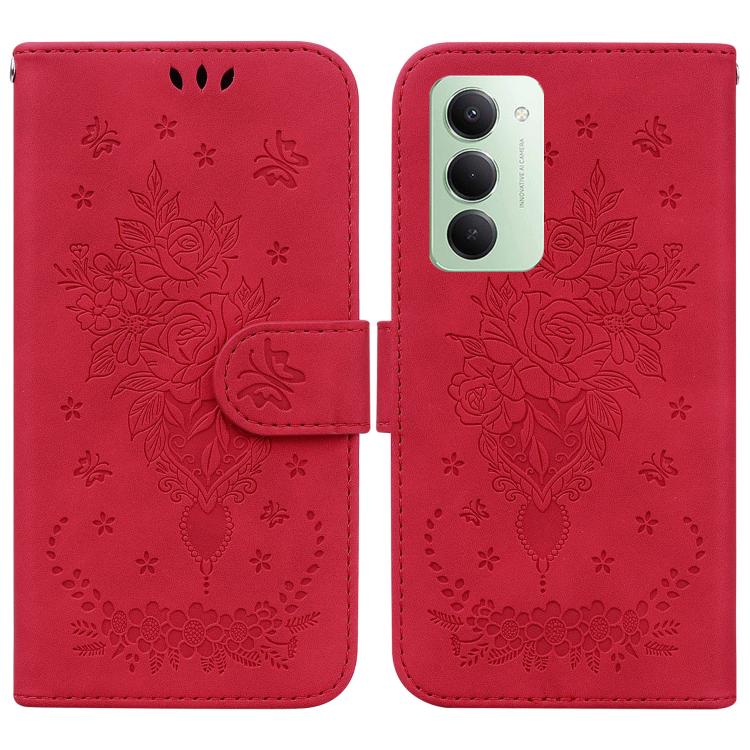 

For Redmi 15 5G Global / 15 4G SEA 169.5mm Butterfly Rose Embossed Leather Phone Case(Red)