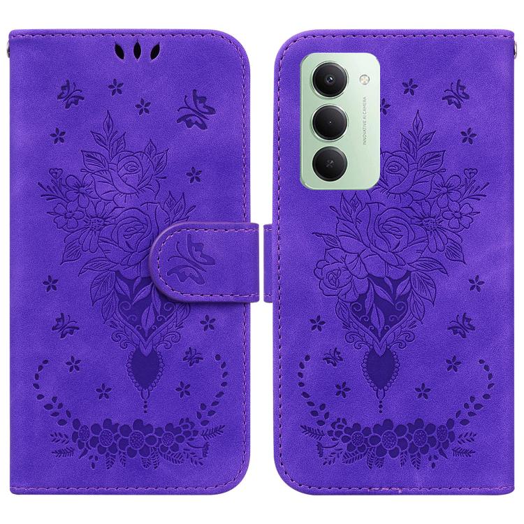 

For Redmi 15 5G / 4G EU 171mm Butterfly Rose Embossed Leather Phone Case(Purple)