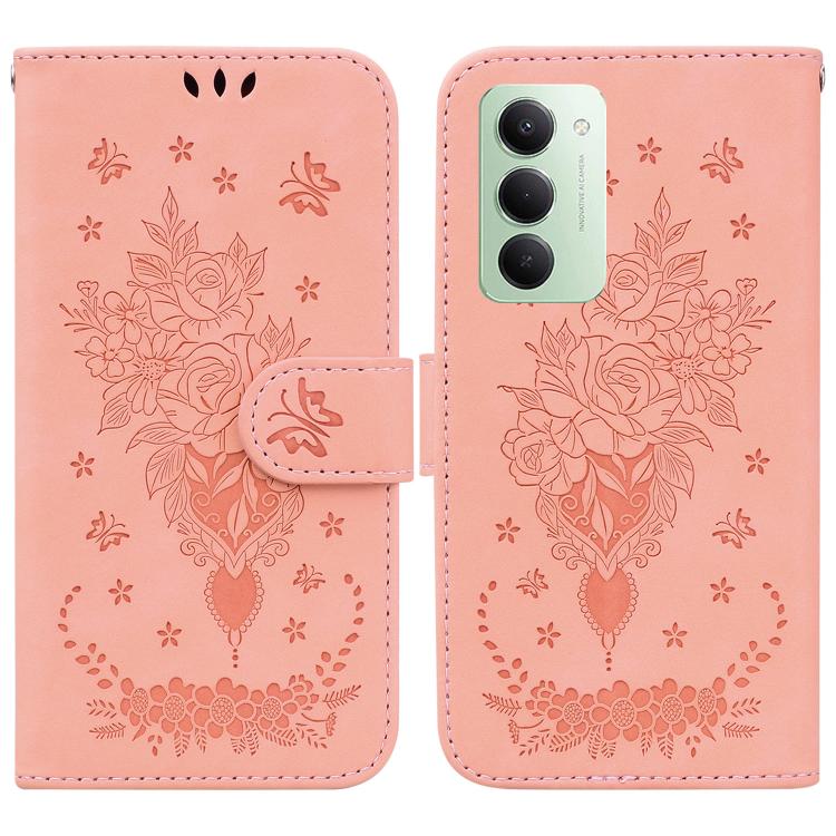 

For Redmi 15 5G / 4G EU 171mm Butterfly Rose Embossed Leather Phone Case(Pink)