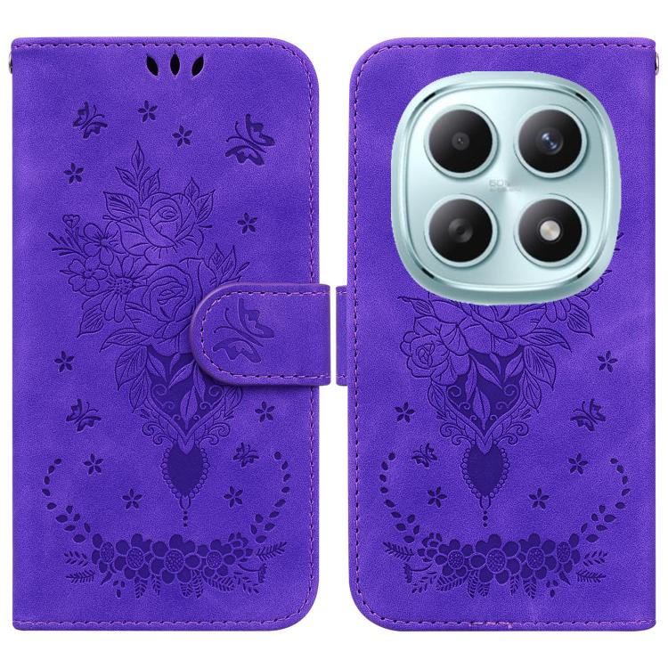 

For Redmi Note 15 4G / 5G Global 164mm / Poco M8 5G Butterfly Rose Embossed Leather Phone Case(Purple)