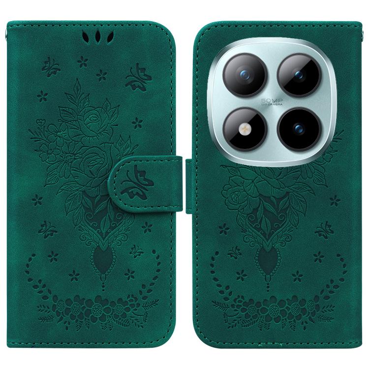 

For Redmi Note 15 Pro+ 5G 163.3mm / Poco M8 Pro 5G Butterfly Rose Embossed Leather Phone Case(Green)