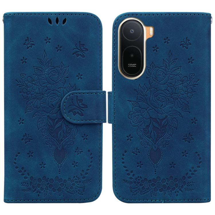 

For Redmi A7 Pro 4G / 5G 171mm / Poco C85x 5G Butterfly Rose Embossed Leather Phone Case(Blue)