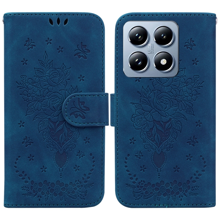 

For Xiaomi 14T Butterfly Rose Embossed Leather Phone Case(Blue)