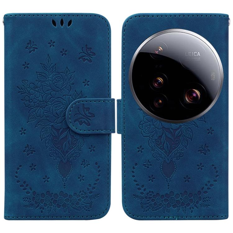 

For Xiaomi 15 Ultra Butterfly Rose Embossed Leather Phone Case(Blue)
