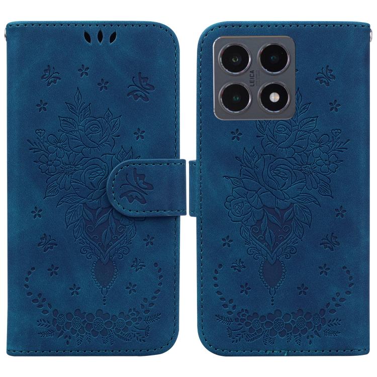 

For Xiaomi 15T 5G Butterfly Rose Embossed Leather Phone Case(Blue)
