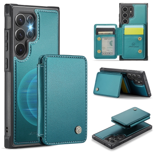 

For Samsung Galaxy S22 Ultra 5G JEEHOOD J05 Business Magnetic Style RFID Leather Phone Case(Blue Green)