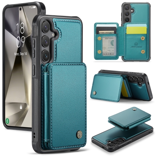 

For Samsung Galaxy S24 5G JEEHOOD J05 Business Magnetic Style RFID Leather Phone Case(Blue Green)