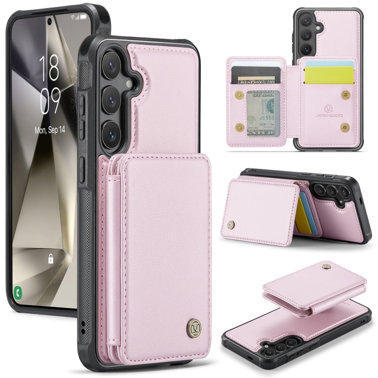 

For Samsung Galaxy S24 5G JEEHOOD J05 Business Magnetic Style RFID Leather Phone Case(Pink)