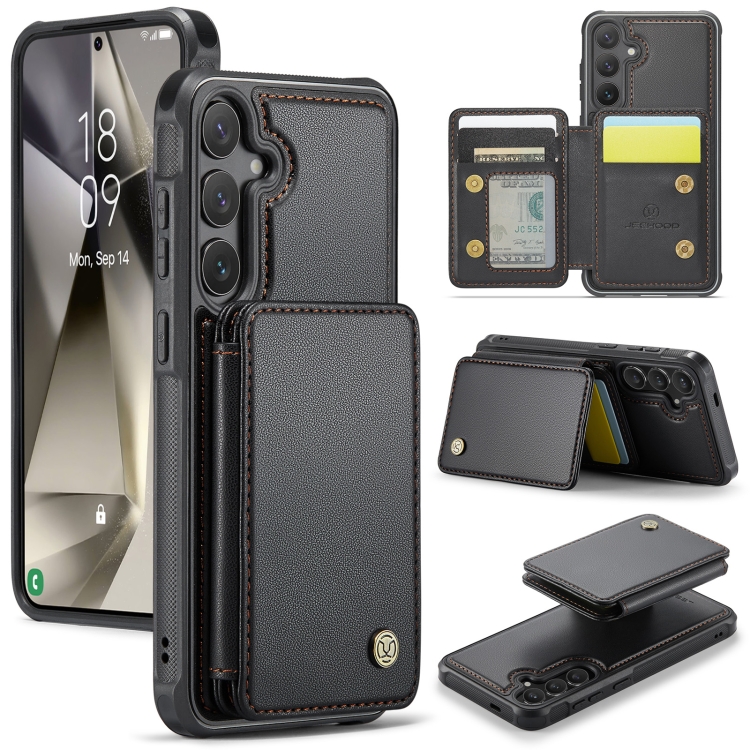 

For Samsung Galaxy S24+ 5G JEEHOOD J05 Business Magnetic Style RFID Leather Phone Case(Black)