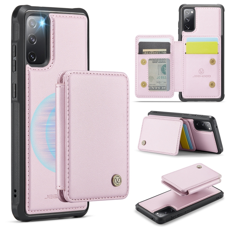 For Samsung Galaxy S20 FE JEEHOOD J05 Business Magnetic Style RFID Leather Phone Case(Pink)