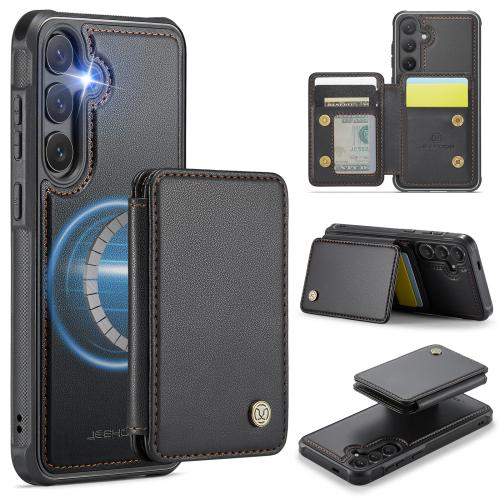 

For Samsung Galaxy S25 5G JEEHOOD J05 Business Magnetic Style RFID Leather Phone Case(Black)