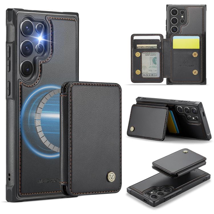 

For Samsung Galaxy S25 Ultra 5G JEEHOOD J05 Business Magnetic Style RFID Leather Phone Case(Black)