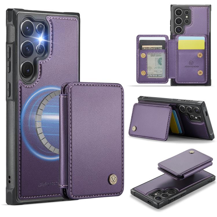 For Samsung Galaxy S25 Ultra 5G JEEHOOD J05 Business Magnetic Style RFID Leather Phone Case(Purple)