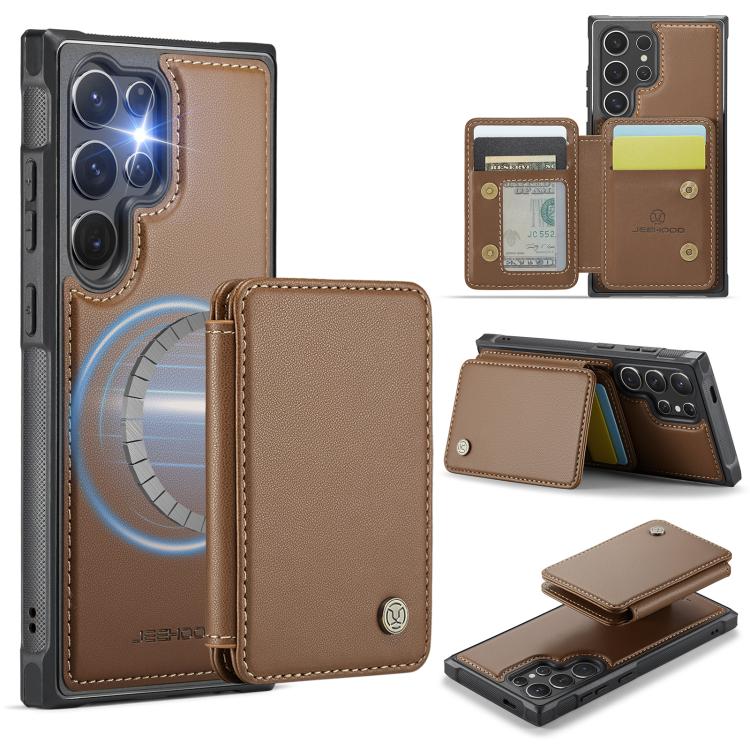 

For Samsung Galaxy S25 Ultra 5G JEEHOOD J05 Business Magnetic Style RFID Leather Phone Case(Brown)