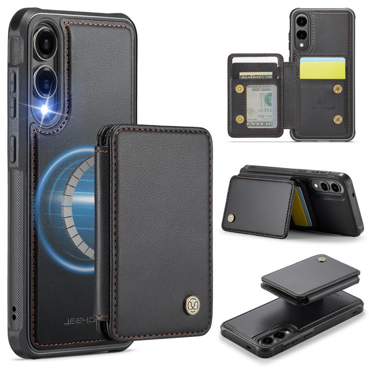

For Samsung Galaxy S25 Edge 5G JEEHOOD J05 Business Magnetic Style RFID Leather Phone Case(Black)