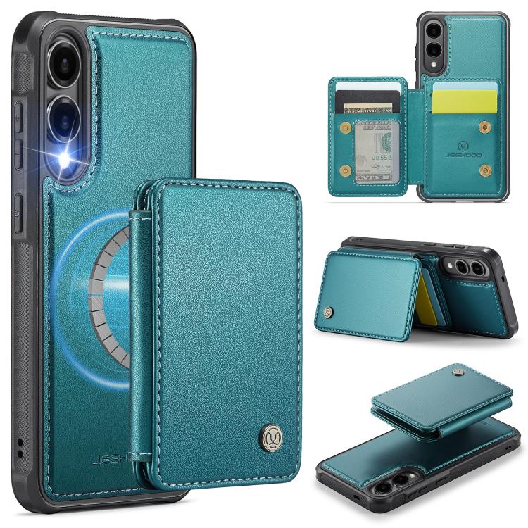 

For Samsung Galaxy S25 Edge 5G JEEHOOD J05 Business Magnetic Style RFID Leather Phone Case(Blue Green)