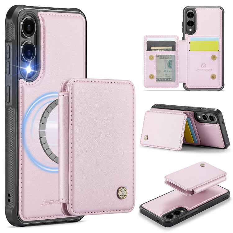 For Samsung Galaxy S25 Edge 5G JEEHOOD J05 Business Magnetic Style RFID Leather Phone Case(Pink)