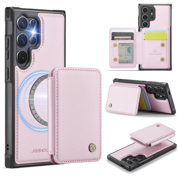 

For Samsung Galaxy S26 Ultra 5G JEEHOOD J05 Business Magnetic Style RFID Leather Phone Case(Pink)
