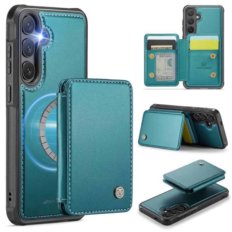 For Samsung Galaxy S26 5G JEEHOOD J05 Business Magnetic Style RFID Leather Phone Case(Blue Green)
