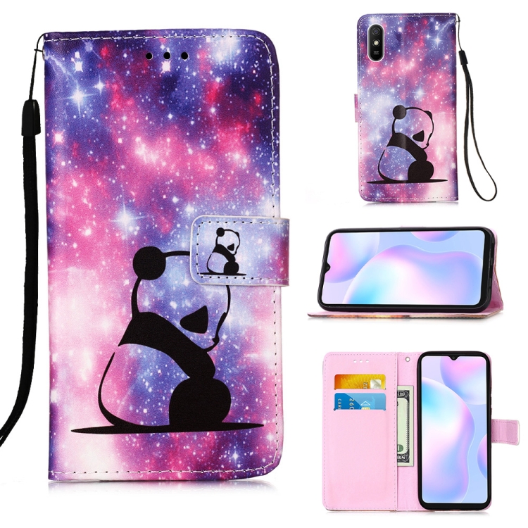 

For Xiaomi Redmi 9A Colored Drawing Pattern Plain Weave Horizontal Flip Leather Case with Holder & Card Slot & Wallet & Lanyard(Baby Panda)