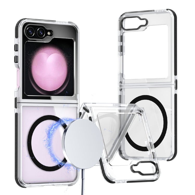 

For Samsung Galaxy Z Flip6 Dual-Color Clear Acrylic Hybrid TPU MagSafe Phone Case(Black)