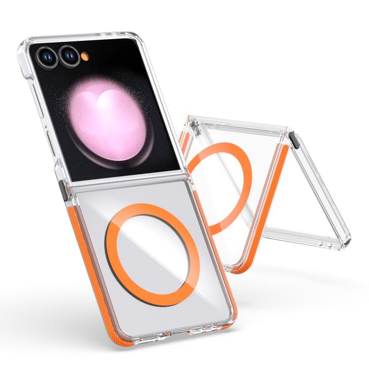 

For Samsung Galaxy Z Flip7 5G Dual-Color Clear Acrylic Hybrid TPU MagSafe Phone Case(Orange)