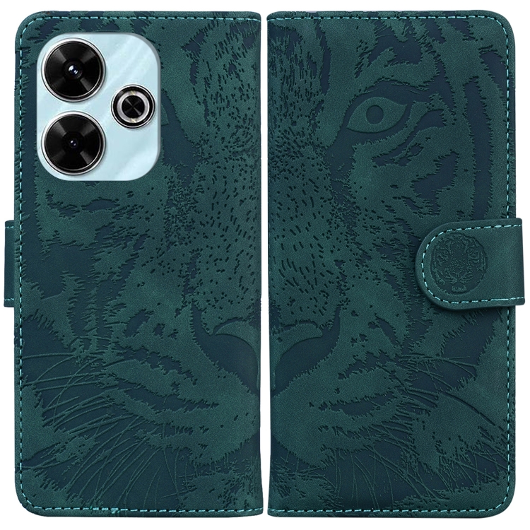 

For Redmi 13 4G Tiger Embossing Pattern Flip Leather Phone Case(Green)
