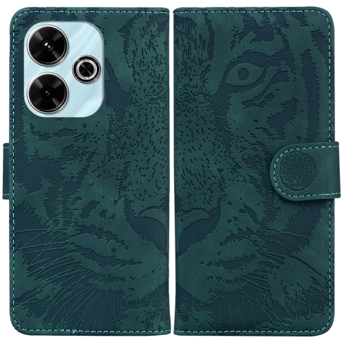 

For Xiaomi Poco M6 4G Tiger Embossing Pattern Flip Leather Phone Case(Green)