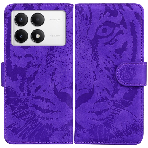 

For Xiaomi Poco F6 Pro Tiger Embossing Pattern Flip Leather Phone Case(Purple)