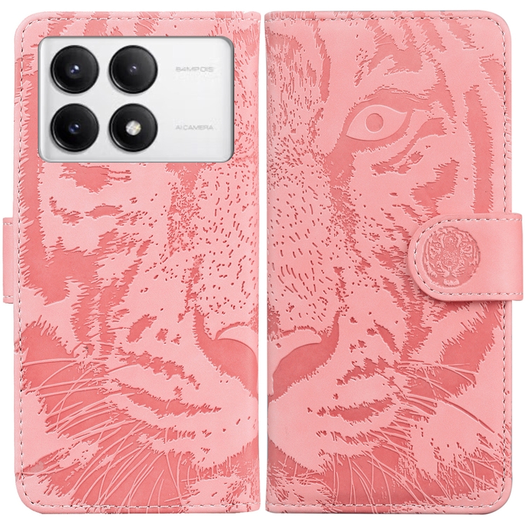 

For Xiaomi Poco F6 Pro Tiger Embossing Pattern Flip Leather Phone Case(Pink)