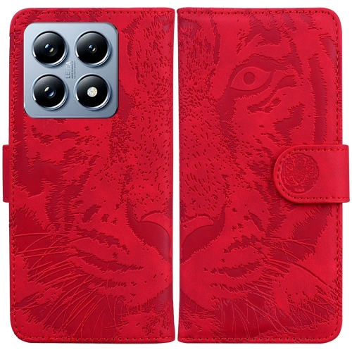 

For Xiaomi 14T Tiger Embossing Pattern Flip Leather Phone Case(Red)