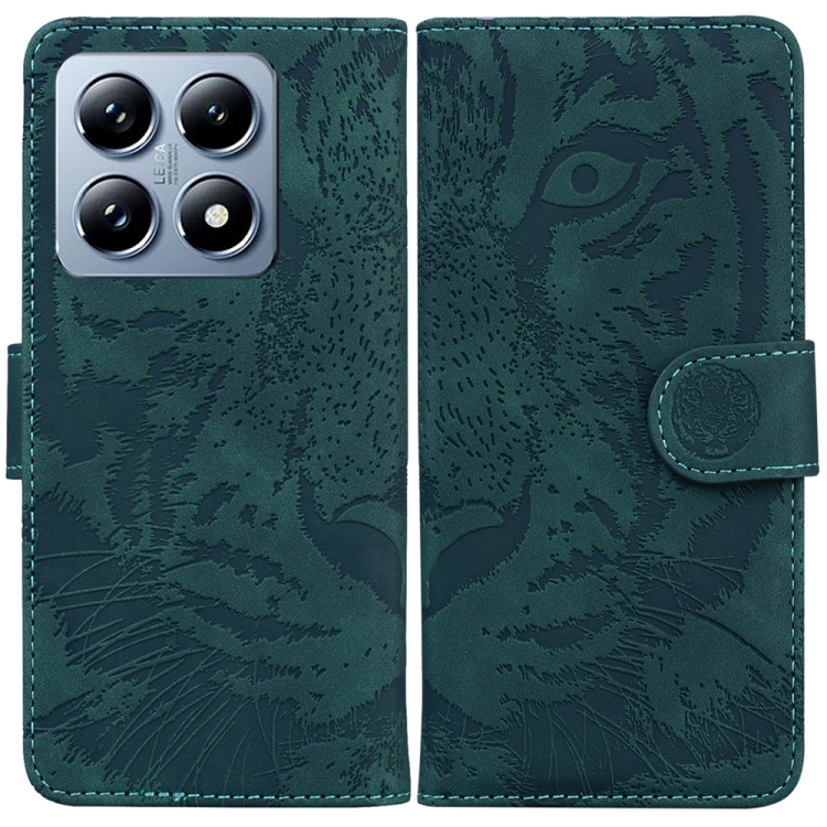 

For Xiaomi 14T Tiger Embossing Pattern Flip Leather Phone Case(Green)