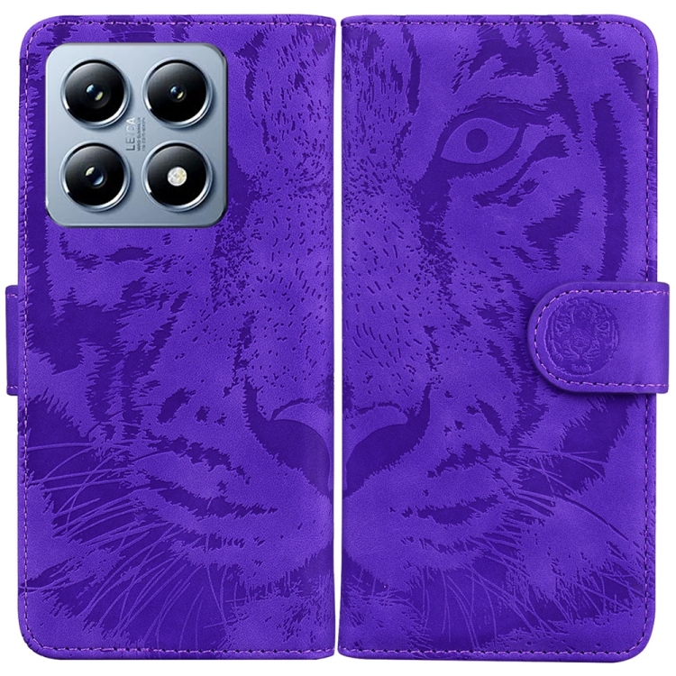 

For Xiaomi 14T Tiger Embossing Pattern Flip Leather Phone Case(Purple)