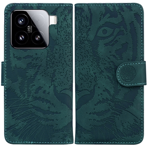 

For Xiaomi 15 Tiger Embossing Pattern Flip Leather Phone Case(Green)