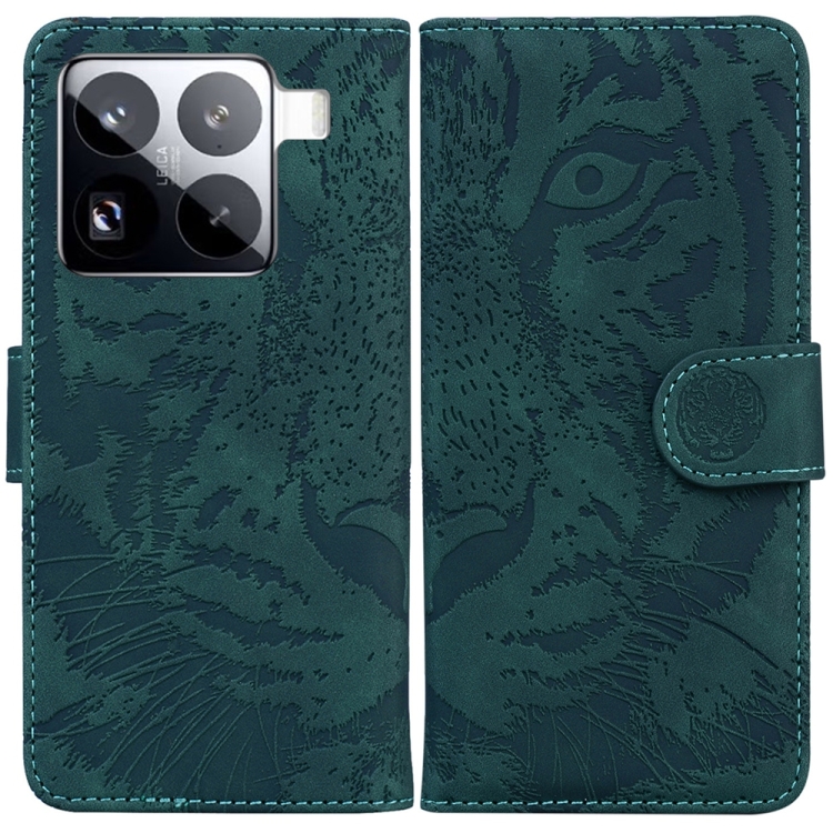 

For Xiaomi 15 Pro Tiger Embossing Pattern Flip Leather Phone Case(Green)