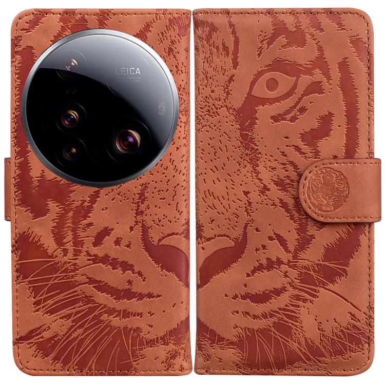 

For Xiaomi 15 Ultra Tiger Embossing Pattern Flip Leather Phone Case(Brown)