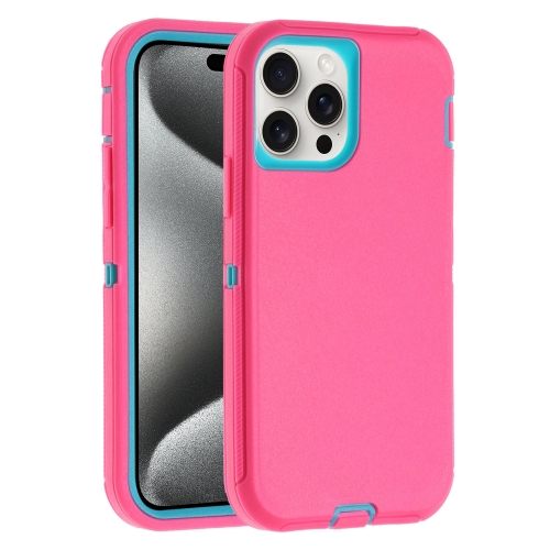 

For iPhone 15 Pro Max Robot Three-proof Life Waterproof Phone Case with Holder(Rose Red + Blue)