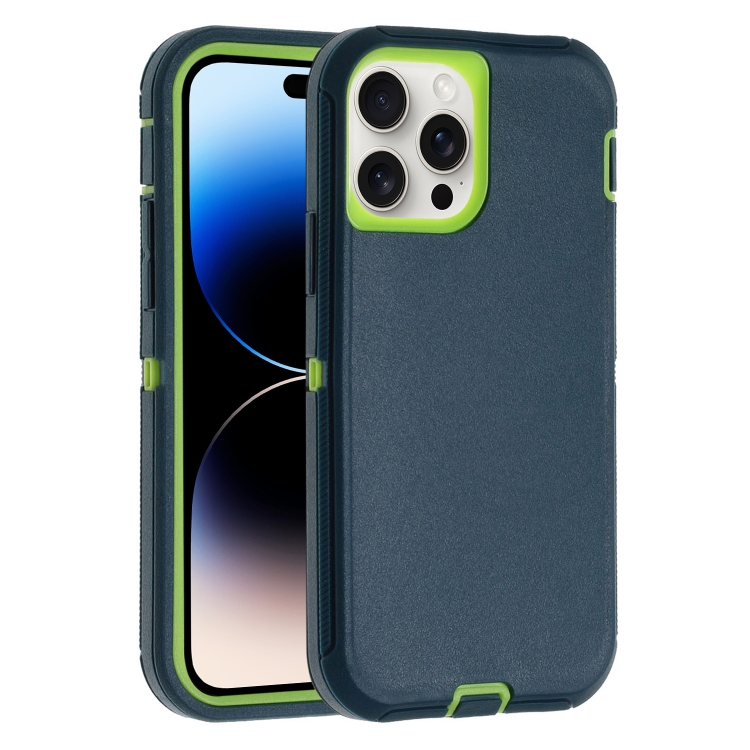

For iPhone 14 Pro Max Robot Three-proof Life Waterproof Phone Case with Holder(Dark Green + Light Green)