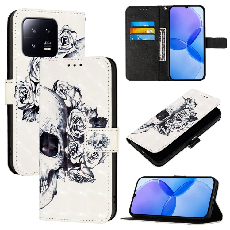 

For Xiaomi 13 3D Painting Horizontal Flip Leather Phone Case(Skull)