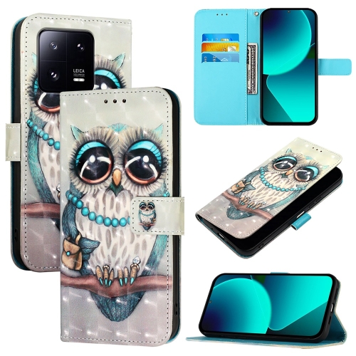 

For Xiaomi 13 Pro 3D Painting Horizontal Flip Leather Phone Case(Grey Owl)