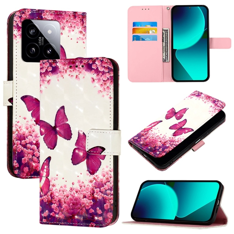 

For Xiaomi 14 3D Painting Horizontal Flip Leather Phone Case(Rose Butterfly)