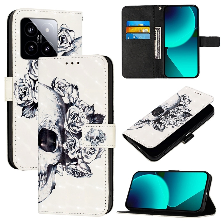 

For Xiaomi 14 3D Painting Horizontal Flip Leather Phone Case(Skull)