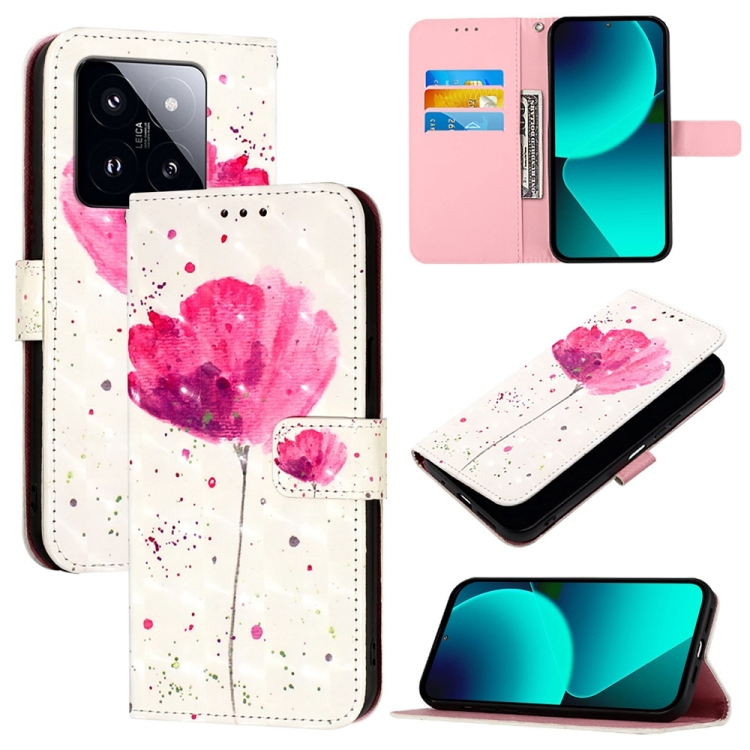 

For Xiaomi 14 Pro 3D Painting Horizontal Flip Leather Phone Case(Flower)