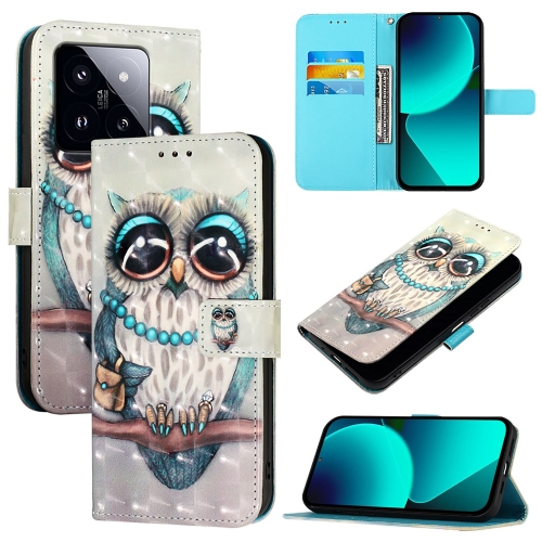 

For Xiaomi 14 Pro 3D Painting Horizontal Flip Leather Phone Case(Grey Owl)