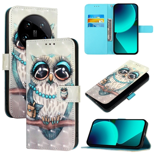 

For Xiaomi 14 Ultra 3D Painting Horizontal Flip Leather Phone Case(Grey Owl)