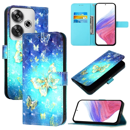 

For Xiaomi Poco F6 5G 3D Painting Horizontal Flip Leather Phone Case(Golden Butterfly)