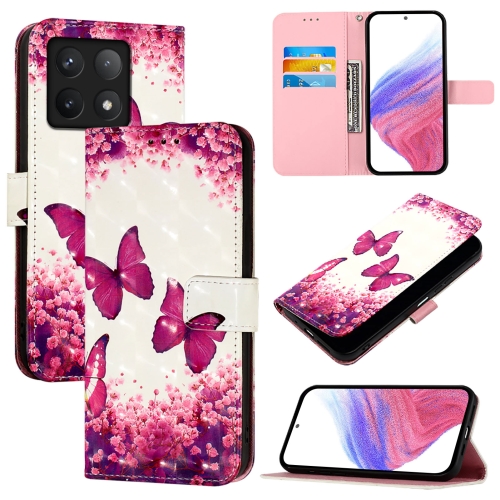 

For Xiaomi 14T 3D Painting Horizontal Flip Leather Phone Case(Rose Butterfly)